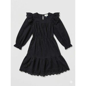 Universal Thread Small Black Eyelet Dress Tiered Skirt, Flutter Sleeve & pockets